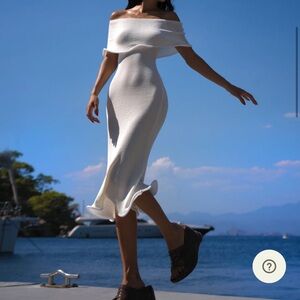 Meshki Molly Off Shoulder Knit Midi Dress - Ivory Size Small